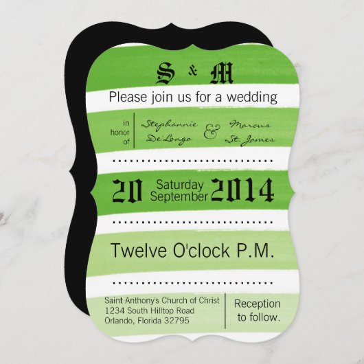 5x7 Ombre Streep Groene lijn FAD Bruiloft uitnodig Kaart (Voorkant / Achterkant)