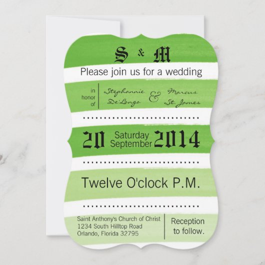 5x7 Ombre Streep Groene lijn FAD Bruiloft uitnodig Kaart (Voorkant)