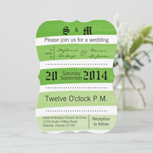 5x7 Ombre Streep Groene lijn FAD Bruiloft uitnodig Kaart (Staand voorkant)