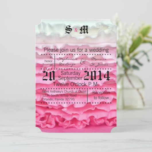 5x7 Ombre Streep Roze Frosting bruiloft uitnodigin Kaart (Staand voorkant)
