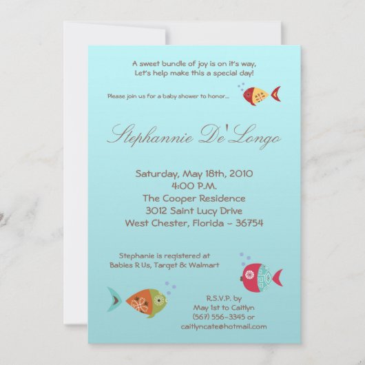 5x7 onder Zee OceanFish Baby shower Invitation Kaart (Voorkant)