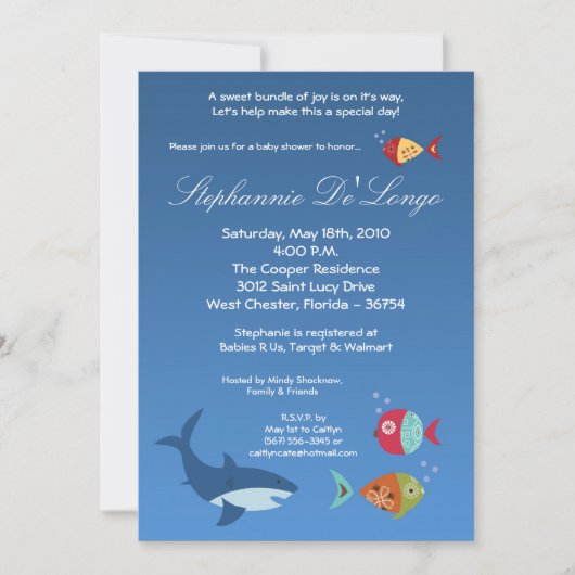 5x7 onder Zee SharkFish Baby shower Invitation Kaart (Voorkant)