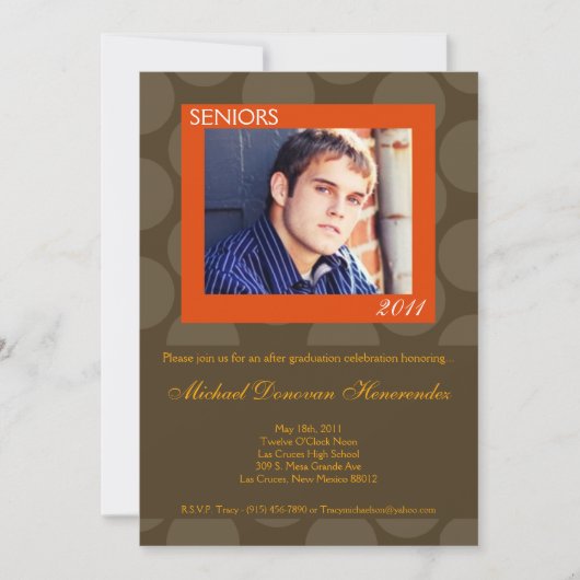 5x7 Oran Circle Polk Foto Afstuderen Aankondiging (Voorkant)