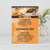 5x7 Orang DJ Spin Platenspeler Quinceanera Uitnodi Kaart (Staand voorkant)