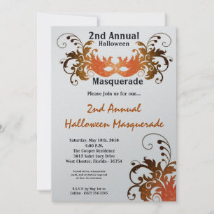 5x7 Orange Masquerade Halloween Costume Invitatie Kaart