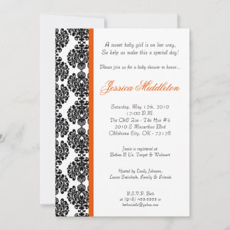 5x7 Oranje Damask Baby shower Invitation Kaart