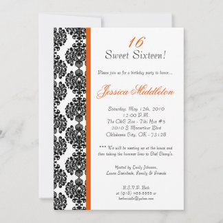 5x7 Oranje Damask Lace Birthday Party Invitation Kaart