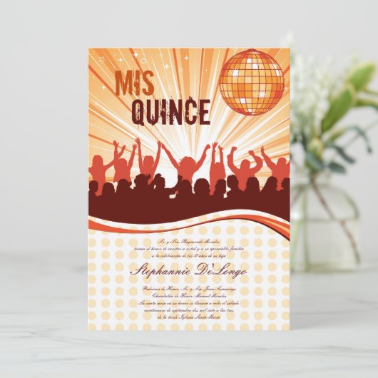 5x7 Oranje Dansfeest Quinceanera Uitnodiging (Staand voorkant)