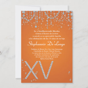 5x7 Oranje Diamond Quinceanera Birthday Uitnodigin Kaart
