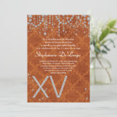 5x7 Oranje Diamond Quinceanera Verjaardagsuitnodig Kaart (Staand voorkant)