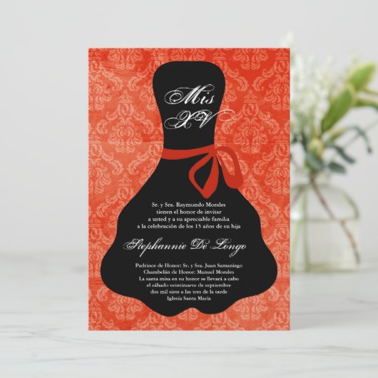 5x7 Oranje Dress Quinceanera Birthday Uitnodiging (Staand voorkant)