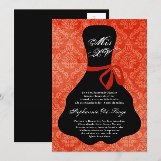 5x7 Oranje Dress Quinceanera Birthday Uitnodiging (Voorkant / Achterkant)