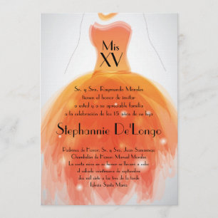 5x7 Oranje Dress Quinceanera Birthday Uitnodiging