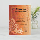 5x7 Oranje Masquerade Halloween Ball Invitation Kaart (Staand voorkant)
