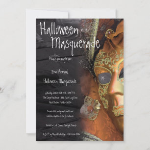 5x7 Oranje Masquerade Halloween Costume Invitation Kaart