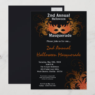 5x7 Oranje Masquerade Halloween Costume Invitation Kaart