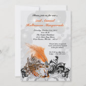 5x7 Oranje Masquerade Halloween Costume Invitation Kaart (Voorkant)