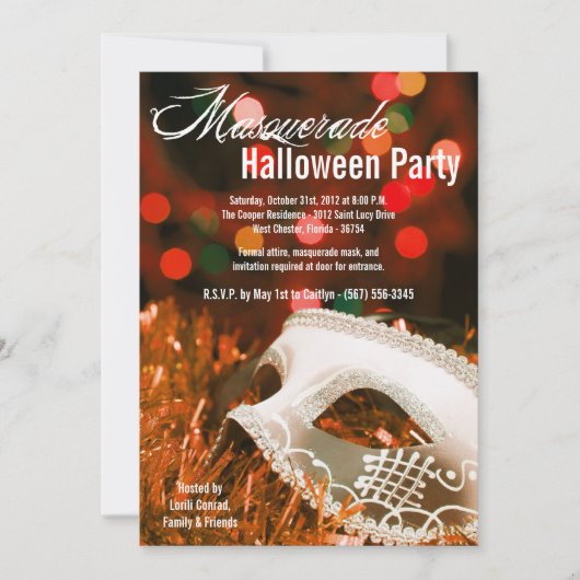 5x7 Oranje Masquerade Halloween Costume Invitation Kaart (Voorkant)