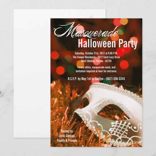 5x7 Oranje Masquerade Halloween Costume Invitation Kaart (Voorkant / Achterkant)