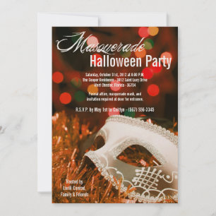 5x7 Oranje Masquerade Halloween Costume Invitation Kaart