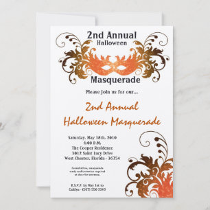 5x7 Oranje Masquerade Halloween Costume Invitation Kaart