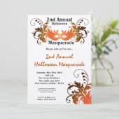 5x7 Oranje Masquerade Halloween Costume Invitation Kaart (Staand voorkant)