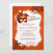 5x7 Oranje Masquerade Mask Halloween Invitation Kaart (Voorkant / Achterkant)