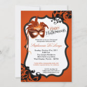 5x7 Oranje Masquerade Mask Halloween Invitation Kaart (Voorkant)