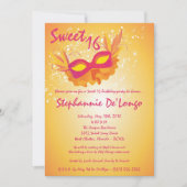 5x7 Oranje Masquerade Sweet 16 Birthday Uitnodigin Kaart (Voorkant)