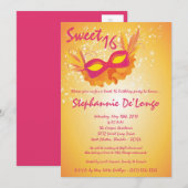 5x7 Oranje Masquerade Sweet 16 Birthday Uitnodigin Kaart (Voorkant / Achterkant)