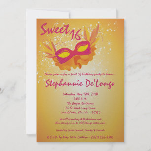 5x7 Oranje Masquerade Sweet 16 Birthday Uitnodigin Kaart