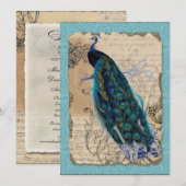 5x7 Oude Pauw Save the Date Kaarten Aqua Blauw (Voorkant / Achterkant)