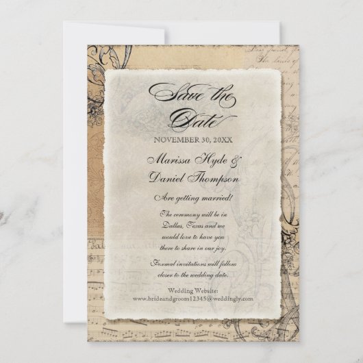 5x7 Oude Pauw Save the Date Kaarten Zwart Tan (Achterkant)