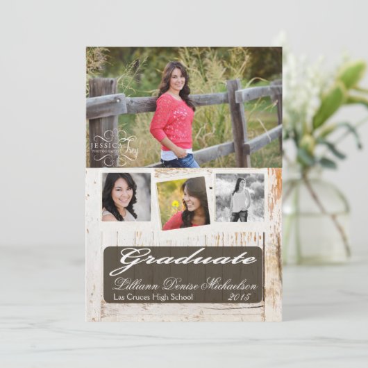 5x7 Oude Witte Schuur Hout Weer Senior Aankondigin Aankondiging (Staand voorkant)