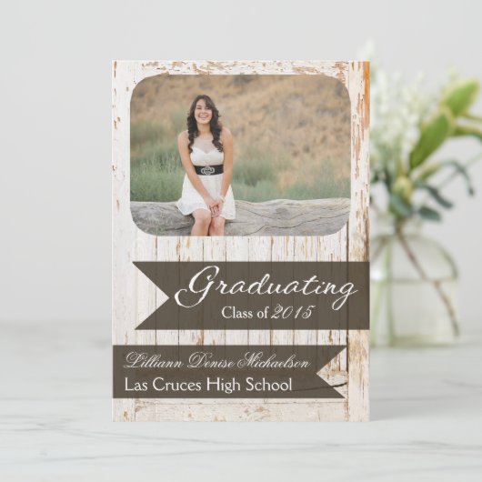 5x7 Oude Witte Schuur Hout Weer Senior Aankondigin Aankondiging (Staand voorkant)