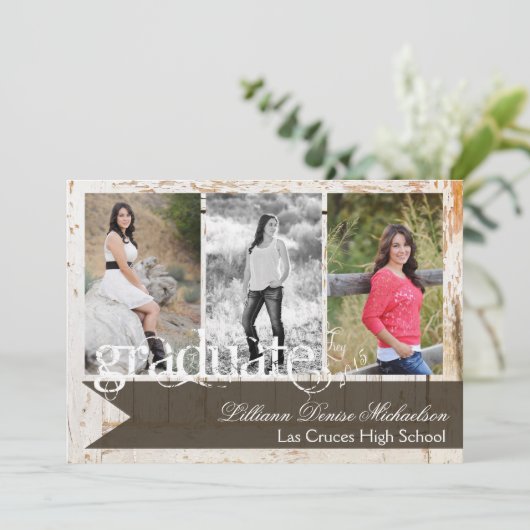 5x7 Oude Witte Schuur Hout Weer Senior Aankondigin Aankondiging (Staand voorkant)