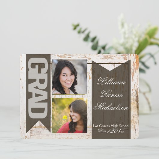 5x7 Oude Witte Schuur Hout Weer Senior Aankondigin Aankondiging (Staand voorkant)