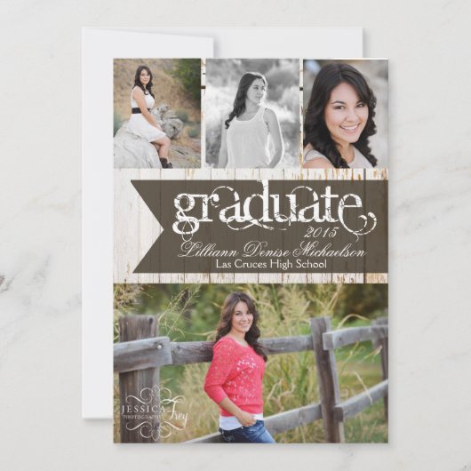 5x7 Oude Witte Schuur Houten Weer Senior Aankondig Aankondiging (Voorkant)