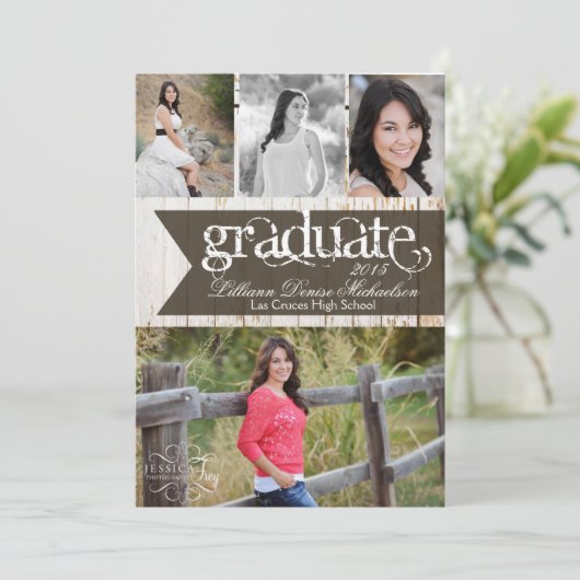 5x7 Oude Witte Schuur Houten Weer Senior Aankondig Aankondiging (Staand voorkant)