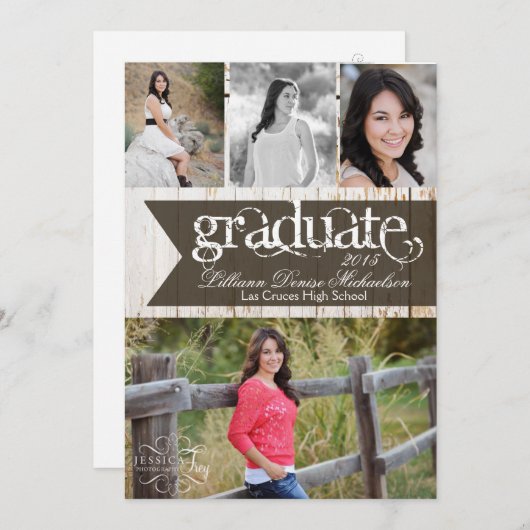 5x7 Oude Witte Schuur Houten Weer Senior Aankondig Aankondiging (Voorkant / Achterkant)