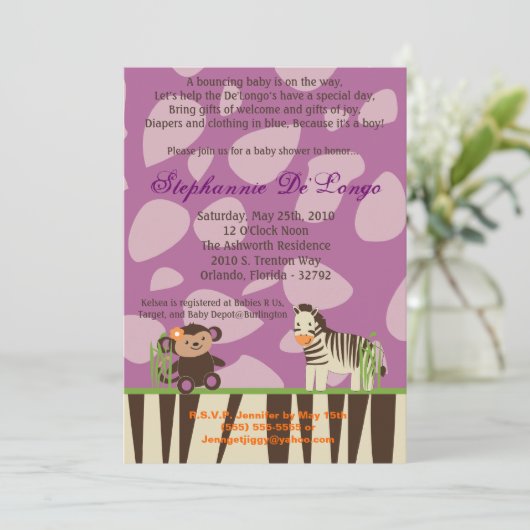 5x7 Paarse Baby shower Uitnodiging (Staand voorkant)