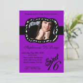 5x7 Paarse Band FOTO Sweet 16 Verjaardag Uitnodige Kaart (Staand voorkant)