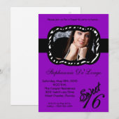 5x7 Paarse Band FOTO Sweet 16 Verjaardag Uitnodige Kaart (Voorkant / Achterkant)