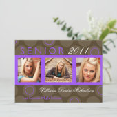 5x7 Paarse Cirkel Polka Photo Senior Aankondiging (Staand voorkant)