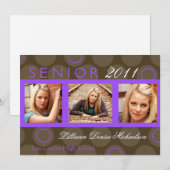 5x7 Paarse Cirkel Polka Photo Senior Aankondiging (Voorkant / Achterkant)