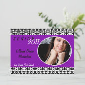 5x7 Paarse Damask Photo Senior aankondiging (Staand voorkant)