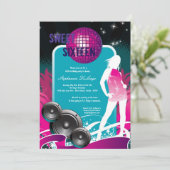 5x7 Paarse dansfeest DJ 16e verjaardag uitnodiging (Staand voorkant)