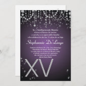 5x7 Paarse Diamond Quinceanera Verjaardagsuitnodig Kaart (Voorkant / Achterkant)