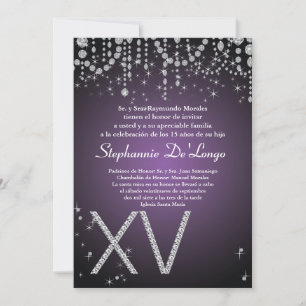 5x7 Paarse Diamond Quinceanera Verjaardagsuitnodig Kaart