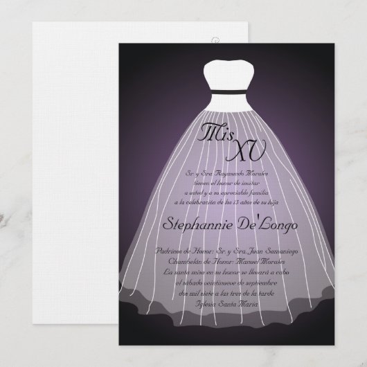 5x7 Paarse dress Quinceanera Birthday Uitnodiging (Voorkant / Achterkant)